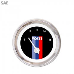 Volt Gauge - SAE Vintage Autobahn Black, Wht Modern Needles, Chrome Trim Rings - Part Number: GAR165ZEXNABCD