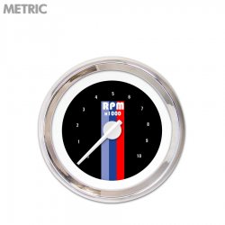 Tachometer Gauge Vintage Autobahn Black, White Modern Needles, Chrome Rings - Part Number: GAR165ZMXIABCD