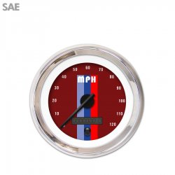 Speedo Gauge SAE Vintage Autobahn Red, Black Modern Needles, Chrome Trim Rings - Part Number: GAR167ZEXHABCC