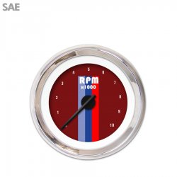 Tachometer Gauge Vintage Autobahn Red, Black Modern Needles, Chrome Trim Rings - Part Number: GAR167ZEXIABCC