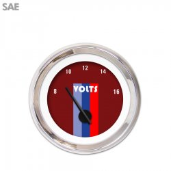 Volt Gauge - SAE Vintage Autobahn Red, Black Modern Needles, Chrome Trim Rings - Part Number: GAR167ZEXNABCC