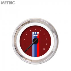 Tachometer Gauge Vintage Autobahn Red, Black Modern Needles, Chrome Trim Rings - Part Number: GAR167ZMXIABCC