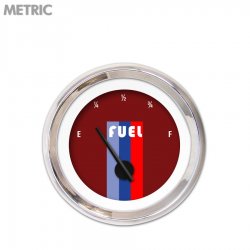 Fuel level Gauge Vintage Autobahn Red, Black Modern Needles, Chrome Trim Rings - Part Number: GAR167ZMXKABCC