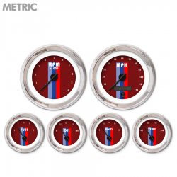 6 Gauge Set Metric Vintage Autobahn Rd, Black Modern Needles, Chrome Trim Rings - Part Number: GAR167ZMXRABCC