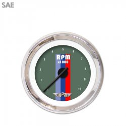 Tach Ga. w/ emblem - Vintage Autobahn Ash, Black Mod Needles, Chrome Trim Rings - Part Number: GAR168ZEAIABCC