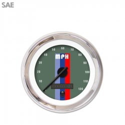 Speedo Gauge SAE Vintage Autobahn Ash, Black Modern Needles, Chrome Trim Rings - Part Number: GAR168ZEXHABCC