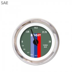Turbo Gauge - SAE Vintage Autobahn Ash, Black Modern Needles, Chrome Trim Rings - Part Number: GAR168ZEXMABCC