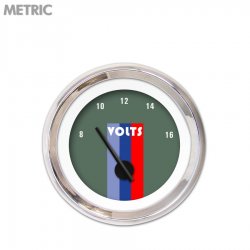 Volt Gauge Metric Vintage Autobahn Ash, Black Modern Needles, Chrome Trim Rings - Part Number: GAR168ZMXNABCC