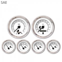 6 Ga. Set w/ emblem SAE Mudflap Black Text, White, Black Mod Nedl, Chrome Rings - Part Number: GAR169ZEARABCC