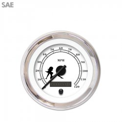 Speedo Gauge SAE Mudflap Black Text, White, Black Modern Needles, Chrome Rings - Part Number: GAR169ZEXHABCC
