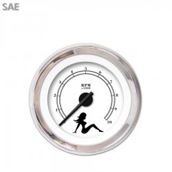 Tachometer Gauge Mudflap Black Text, White, Black Modern Needles, Chrome Rings - Part Number: GAR169ZEXIABCC