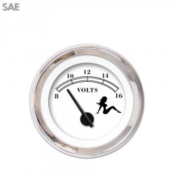 Volt Gauge SAE Mudflap Black Text, White, Black Modern Needles, Chrome Rings - Part Number: GAR169ZEXNABCC