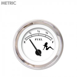 Fuel level Gauge Mudflap Black Text, White, Black Modern Needles, Chrome Rings - Part Number: GAR169ZMXKABCC