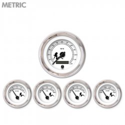 5 Ga. Set Metric Mudflap Black Text, White, Black Modern Needles, Chrome Rings - Part Number: GAR169ZMXQABCC