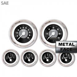 6 Ga. Set SAE American Classic Black II, White Modern Needles, Chrome Rings - Part Number: GAR16ZEXRABCD