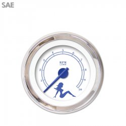 Tachometer Gauge - Mudflap Bl Text, White, Bl Modern Needles, Chrome Trim Rings - Part Number: GAR170ZEXIABCF