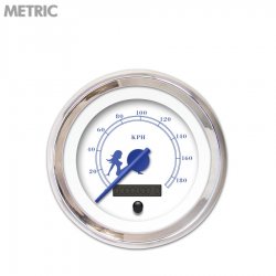 Speedo Ga. Metric Mudflap Black Text, White, Black Mod Needles, Chrome Rings - Part Number: GAR170ZMXHABCF