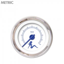 Tachometer Gauge - Mudflap Bl Text, White, Bl Modern Needles, Chrome Trim Rings - Part Number: GAR170ZMXIABCF
