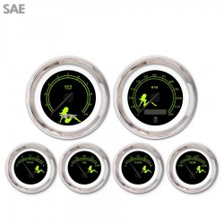 6 Ga. Set w/ emblem SAE Mudflap Gn Text, Black, Black Mod Nedl, Chrome Rings - Part Number: GAR171ZEARABCC