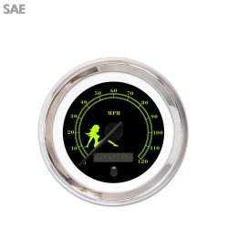 Speedo Gauge SAE Mudflap Gn Text, Black, Black Modern Needles, Chrome Rings - Part Number: GAR171ZEXHABCC