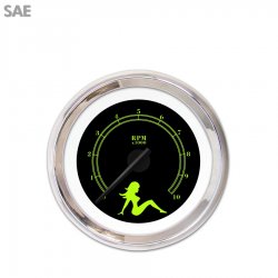 Tachometer Gauge Mudflap Gn Text, Black, Black Modern Needles, Chrome Rings - Part Number: GAR171ZEXIABCC