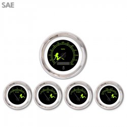 5 Gauge Set SAE Mudflap Gn Text, Black, Black Modern Needles, Chrome Trim Rings - Part Number: GAR171ZEXQABCC