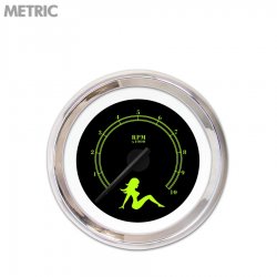 Tachometer Gauge Mudflap Gn Text, Black, Black Modern Needles, Chrome Rings - Part Number: GAR171ZMXIABCC