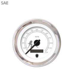 Speedo Gauge SAE Mudflap Gray Text, White, Black Modern Needles, Chrome Rings - Part Number: GAR172ZEXHABCC
