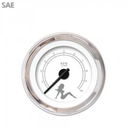 Tachometer Gauge Mudflap Gray Text, White, Black Modern Needles, Chrome Rings - Part Number: GAR172ZEXIABCC