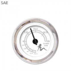 Turbo Gauge SAE Mudflap Gray Text, White, Black Modern Needles, Chrome Rings - Part Number: GAR172ZEXMABCC