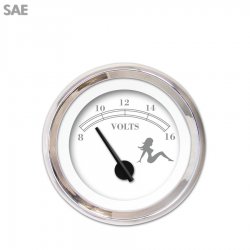 Volt Gauge SAE Mudflap Gray Text, White, Black Modern Needles, Chrome Rings - Part Number: GAR172ZEXNABCC