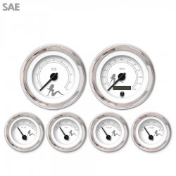 6 Gauge Set SAE Mudflap Gray Text, White, Black Modern Needles, Chrome Rings - Part Number: GAR172ZEXRABCC