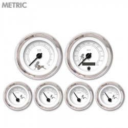 6 Set w/ emblem-Metric Mudflap Gray Text, White, Black Mod Nedl, Chrom Rings - Part Number: GAR172ZMARABCC