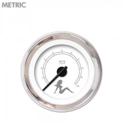 Tachometer Gauge Mudflap Gray Text, White, Black Modern Needles, Chrome Rings - Part Number: GAR172ZMXIABCC
