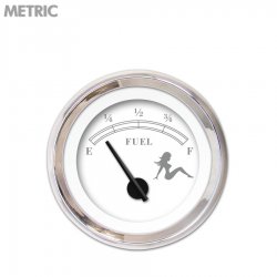 Fuel level Gauge Mudflap Gray Text, White, Black Modern Needles, Chrome Rings - Part Number: GAR172ZMXKABCC