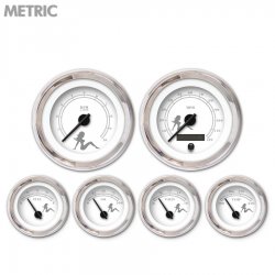 6 Ga. Set Metric Mudflap Gray Text, White, Black Modern Needles, Chrome Rings - Part Number: GAR172ZMXRABCC