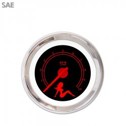 Tachometer Gauge Mudflap Red Text, Black, Red Modern Needles, Chrome Trim Rings - Part Number: GAR173ZEXIABCE