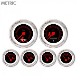 6 Ga. Set w/ emblem Metric Mudflap Rd Text, Black, Rd Mod Nedl, Chrom Trm Rings - Part Number: GAR173ZMARABCE