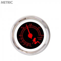 Turbo Gauge Metric Mudflap Rd Text, Black, Rd Modern Needles, Chrome Trim Rings - Part Number: GAR173ZMXMABCE