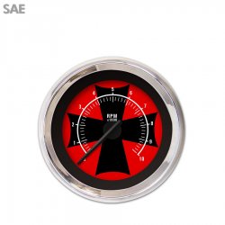 Tachometer Gauge - Iron Cross Red, Black Modern Needles, Chrome Trim Rings - Part Number: GAR175ZEXIABCC