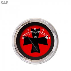 Oil Pressure Gauge SAE Iron Cross Red, Black Modern Needles, Chrome Trim Rings - Part Number: GAR175ZEXJABCC