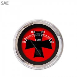 Water Temp Gauge - SAE Iron Cross Red, Black Modern Needles, Chrome Trim Rings - Part Number: GAR175ZEXLABCC