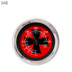 Turbo Gauge - SAE Iron Cross Red, Black Modern Needles, Chrome Trim Rings - Part Number: GAR175ZEXMABCC