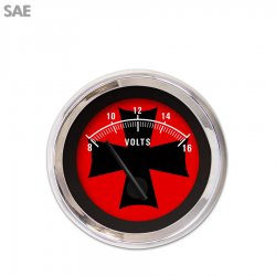 Volt Gauge - SAE Iron Cross Red, Black Modern Needles, Chrome Trim Rings - Part Number: GAR175ZEXNABCC