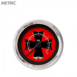Tach Gauge w/ emblem - Iron Cross Rd, Black Modern Needles, Chrome Trim Rings - Part Number: GAR175ZMAIABCC