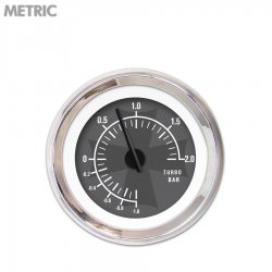 Turbo Gauge - Metric Iron Cross Grnay, Black Modern Needles, Chrome Trim Rings - Part Number: GAR176ZMXMABCC