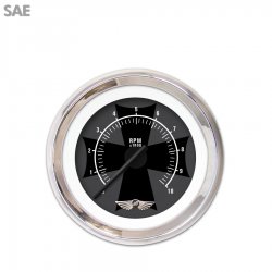 Tach Gauge w/ emblem - Iron Cross Ash, Black Modern Needles, Chrome Trim Rings - Part Number: GAR178ZEAIABCC