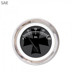 Oil Pressure Gauge SAE Iron Cross Ash, Black Modern Needles, Chrome Trim Rings - Part Number: GAR178ZEXJABCC