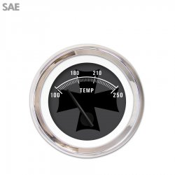 Water Temp Gauge - SAE Iron Cross Ash, Black Modern Needles, Chrome Trim Rings - Part Number: GAR178ZEXLABCC
