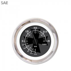 Turbo Gauge - SAE Iron Cross Ash, Black Modern Needles, Chrome Trim Rings - Part Number: GAR178ZEXMABCC